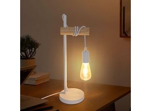 0699922803143 - Goeco - Tischlampe Vintage Holz Nachttischlampe E27 Base Für Schlafzimmer Wohnzimmer Büro Weiß