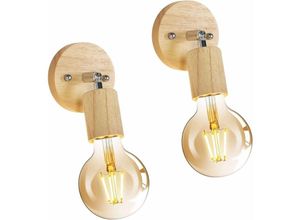 0699924253182 - Goeco - 2 Stück Wandleuchte Innen Holz Retro Wandlampe E27 Basis Für Schlafzimmer Wohnzimmer Flur Diele