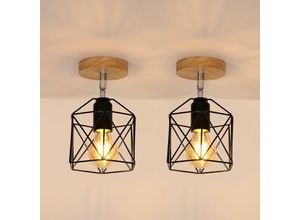 0699925364351 - 2 Pack industrielle Deckenleuchten Vintage Kronleuchter Metall und Holzlitz E27 Retro Light Suspension für die Küche Küchenraum Wohnzimmer Ø14 cm