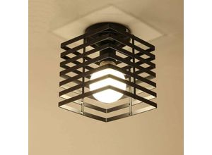 0699928583124 - Ceiling Light 16 cm Industrial Design Cube Cage Lampshade Made of Iron Vintage Lamp E27 Ceiling Light for Bedroom Kitchen Hallway (Black)