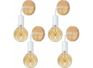 0699931523216 - Industrielle Innenwandleuchte Wandleuchten aus Holz Wandlampe aus Metall Retro Wanddekoration für Wohnzimmer Schlafzimmer (Weiß 4er-Pack