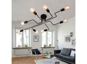 0699932306641 - Industrielle Deckenleuchte - 8-flammige schwarze Deckenleuchte mit E27-Sockel f眉r Wohnzimmer Schlafzimmer und K眉che (ohne Gl眉hbirnen)