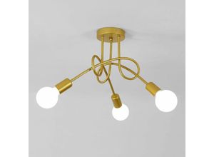 0699933307999 - Aiskdan Industrielle Vintage-Deckenlampe aus Eisen Moderne Sputnik Kronleuchter 3 Lichter E27 für Schlafzimmer Küche Esszimmer Gold (ohne Glühbirne)