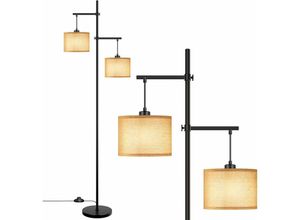 0699933631612 - Stehleuchte Wohnzimmer modern Rustikale Stehlampe mit 2 Lichtern 170 cm Stoffschirm Fußschalter (ohne Glühbirne) - Aiskdan