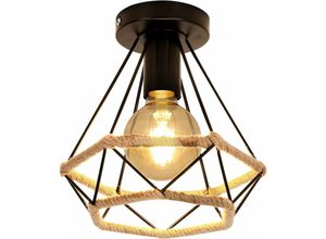 0699935568541 - Industrielle Deckenleuchte verdrehtes Seil im Vintage -Eisen E27 Schwarz Suspension Deckenlampe für Eingangslounge Veranda Korridor 20 cm (Glühbirne