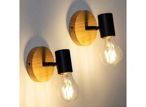 0699940779864 - Delaveek - 2 Stück Wandleuchte Innen Holz Retro Wandlampe E27 Basis Für Schlafzimmer Wohnzimmer Flur Diele