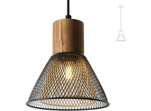 0699941541323 - Schwarze industrielle Pendelleuchte höhenverstellbar Retro-Metallschirm moderne E27-Hängeleuchte aus Holz für Küche Esszimmer Flur Wohnzimmer