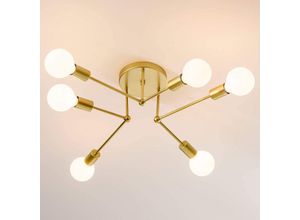 0699942169861 - Goeco - Deckenleuchte Vintage E27 Basis 6 Lichtern Deckenlampe Für Wohnzimmer Schlafzimmer Esszimmer Büro Gold