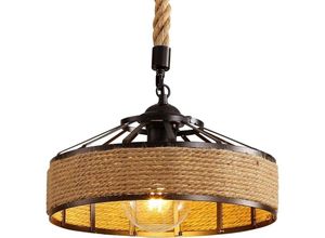 0699943158192 - Pendelleuchte Industriell und Vintage Hanfseil Kronleuchter E27 Basis Für Wohnzimmer Schlafzimmer Esszimmer Büro Bar Café Schwarz