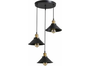 0699943242563 - Aiskdan - 3 Lumières Suspension Rétro Industriel Lustre Plafonniers Design Edison Métal Lustre Suspension avec Support de Plaque Circulaire ø