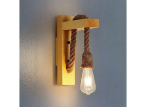 0699944349285 - Aiskdan - Wall Light Indoor Wood Retro Industrial Vintage Wall Lamp E27 Creative Hemp Rope Wall Lighting for Bedroom Balcony Hallway Kitchen