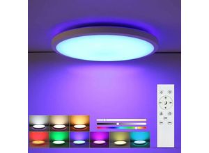 0699944463677 - Aiskdan - Plafonnier led 24W Luminaire Plafonnier Dimmable avec Télécommande 3000-6500K 6 Couleurs rvb Plafonnier Rond Moderne Etanche IP44 pour