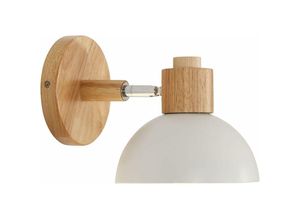 0699946696059 - Delaveek - Wandlampe aus Holz (Naturholzsockel mit weißem Lampenschirm E27 Fassung ohne Lichtquelle)