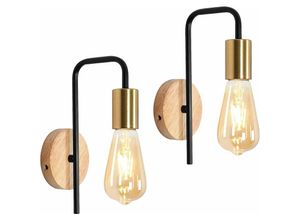 0699949808725 - Delaveek - 2 Stück Wandleuchte Innen Holz Retro Wandlampe E27 Basis Für Schlafzimmer Wohnzimmer Flur Diele