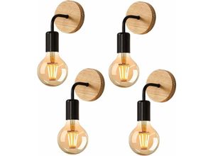 0699951856264 - 4 Stück Wandleuchte Innen Holz Retro Wandlampe E27 Basis Für Schlafzimmer Wohnzimmer Flur Diele