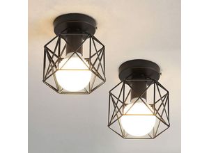 0699951948396 - 2er Pack Vintage Industrie Deckenleuchte E27 Retro Schwarz Metall Käfig Kronleuchter Schirm Eisen Deckenlampe für Schlafzimmer Eingangshalle Flur