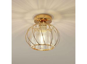 0699953217339 - Deckenleuchte Kristall Moderne E27 Basis Cage Deckenlampe Für Küche Esszimmer Schlafzimmer Flur Flur Eingang Balkon Gold (Glühbirne nicht enthalten)