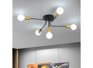 0699956042525 - Vintage Industrielle Deckenleuchte 5 Leuchten Sputnik E27 Schwarz Deckenleuchte aus Metall für Schlafzimmer Wohnzimmer Küche Café (Glühbirne