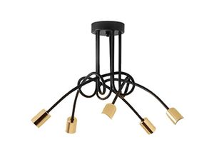 0699956798880 - Vintage Industrial diy Hängelampe 5 Lichter Moderne Hängelampe aus Eisen für Wohnzimmer Schlafzimmer Küche E27 Max 60W Schwarz und Gold (Ohne