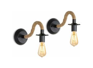 0699963835387 - Aiskdan - 2 Stück Wandleuchte Innen Wandleuchte Retro Hanfseil Schwarz Industrial E27 Wandlampe für Schlafzimmer Wohnzimmer Treppen Flur (ohne