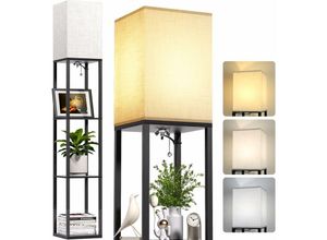 0699964517992 - Aiskdan - Stehlampe Wohnzimmer Noire mit Holzregal hohe Lampe mit Zugstange modernes Design für Wohnzimmer und Büro Dekoration cuboid (ohne Glühbirne)