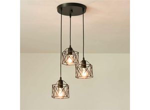 0699965719975 - Vintage Pendelleuchte 3 Glühbirnen Retro E27 Lampenfassung im Edison-Stil Schwarz Geometrische Halbbündige Deckenleuchte für Küche Esszimmer Flur