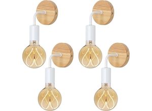 0699969633161 - Delaveek - 4 Stück Wandleuchte Innen Holz Retro Wandlampe E27 Basis Für Schlafzimmer Wohnzimmer Flur Diele Weiß