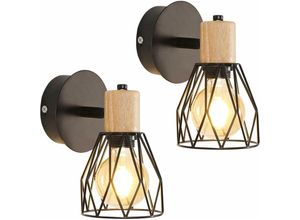 0699970283737 - Goeco - 2 Stück Wandleuchte Innen Holz Retro Wandlampe E27 Basis Für Schlafzimmer Wohnzimmer Flur Diele Schwarz(Glühbirne nicht enthalten)