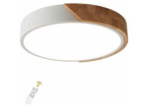 0699972500887 - LED-Deckenlampe Dimmbar 30W Modern Makkaron Weiß Rund Holz mit Fernbedienung (405cm) - Aiskdan