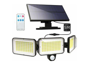 0699982322387 - Lampe solaire exterieur detecteur de mouvement 224 led 3 Têtes Projecteur solaire exterieur 270 ° eclairage exterieur IP65 Étanche Lumière