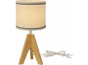 0699982519176 - Aiskdan - Retro Tischlampe aus Holz mit Dreibein Flachsschirm E27 Ideal Für Schlafzimmer Wohnzimmer Büro