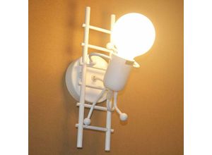 0699982580213 - Delaveek - Wandleuchte Kind Kreative Eisen-Figurine Wandlampe E27 Basis Für Schlafzimmer Wohnzimmer Flur Diele Weiß