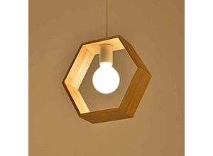 0699985528465 - Delaveek - Nordic Holz Sechseck Geometrische Pendelleuchten Einzigen Kopf Hängen Esszimmer Bar Restaurant Holz Lampe (ohne glühbirne)