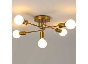 0699988908042 - Delaveek - Industrielle Deckenleuchte 5 Lichter E27-Deckenbeleuchtung aus Metall goldene Pendelleuchte Retro Deckenlampe für Wohnzimmer Küche