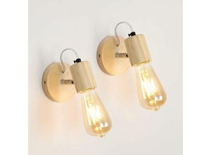 0699988983773 - Delaveek - 2 Stück Wandleuchte Innen Holz Retro Wandlampe E27 Basis Für Schlafzimmer Wohnzimmer Flur Diele