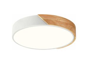 0699989404758 - Aiskdan - LED-Deckenlampe Dimmbar 30W Modern Makkaron Weiß Rund Holz mit Fernbedienung (305cm)