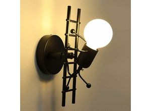 0699992661889 - Delaveek - Innenwandlampe kreative humanoid kletternde Wandlampe moderne schwarze Eisenwandlampe E27 für Kinderzimmer Flur Restaurant Treppe