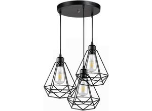 0699997840159 - Aiskdan - led Pendant Light 3-Bulb Vintage Retro Pendant Light 3x E27 Max 60 Watt Black