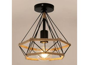 0699999025271 - Industrielle Deckenleuchte verdrehte Seil im Vintage -Eisen E27 Schwarz Suspension Deckenlampe für Eingangslounge Veranda -Korridor 26 cm (Glühbirne