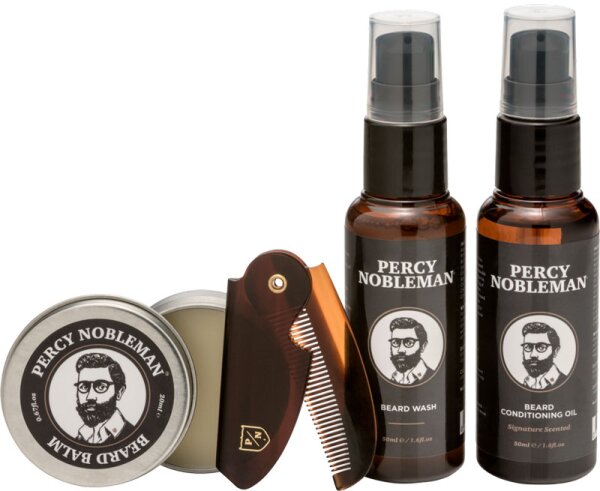 0700604498356 - Percy Nobleman Pflege Bartpflege Travel Beard Grooming Kit Beard Wash 30 ml + Beard Conditioning Oil 30 ml + Moustache Wax 20 ml + Beard Comb 1 Stk 0700604498356 - Percy Nobleman Pflege Bartpflege Travel Beard Grooming Kit Beard Wash 30 ml + Beard Conditioning Oil 30 ml + Moustache Wax 20 ml + Beard Comb 1 Stk