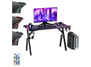 0702802283437 - 160 x 60 cm A-Frame Gaming Tisch Gaming Schreibtisch mit Einstellbare RGB LED Getränkehalter Kopfhörerhaken & Verstellbare Fußstützen Computertisch