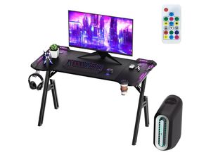 0702802296543 - Gaming Schreibtisch mit led Computertisch Gamingtisch 120 x 50cm Stabiler pc Schreibtisch mit Kohlefaserbeschichtung Ergonomischer Gaming Tisch mit