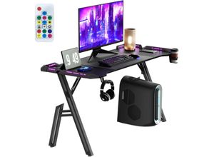 0702802296550 - AUFUN Gaming Schreibtisch mit LED Computertisch Gamingtisch 140 x 50cm Stabiler PC Schreibtisch mit Kohlefaserbeschichtung Ergonomischer Gaming