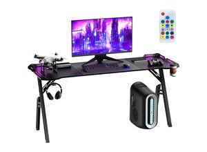 0702802296567 - Gaming Schreibtisch mit led Computertisch Gamingtisch 160 x 50cm Stabiler pc Schreibtisch mit Kohlefaserbeschichtung Ergonomischer Gaming Tisch mit