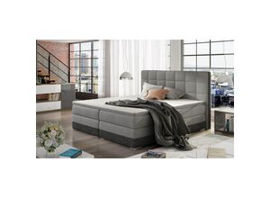 0706398725364 - Fun Moebel - Boxspringbett Bett prato Webstoff Hellgrau  Dunkelgrau 140x200cm