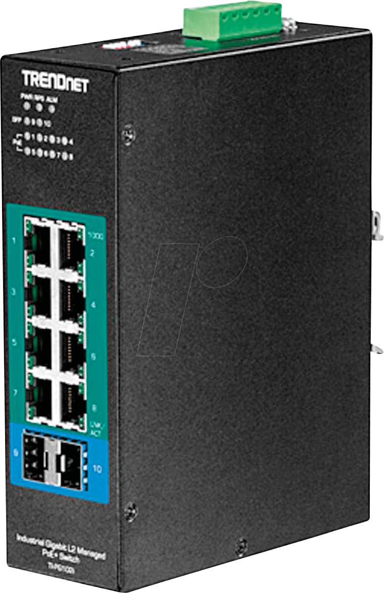 0710931161342 - TRENDnet TI-PG102I 10-Port Industrial Gigabit L2 Managed PoE+ DIN-Rail Switch 24 - 57V