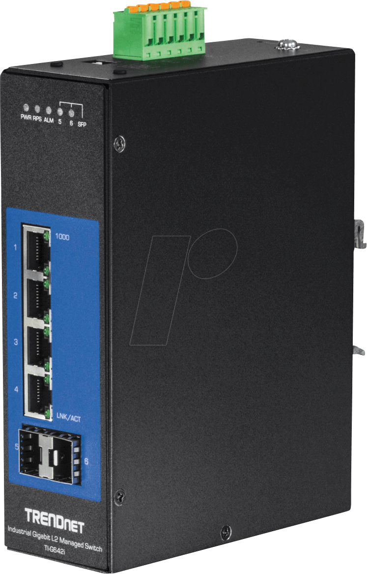 0710931161540 - TRENDnet TI-G642i 6-Port Industrial Gigabit L2 Managed DIN-Rail Switch