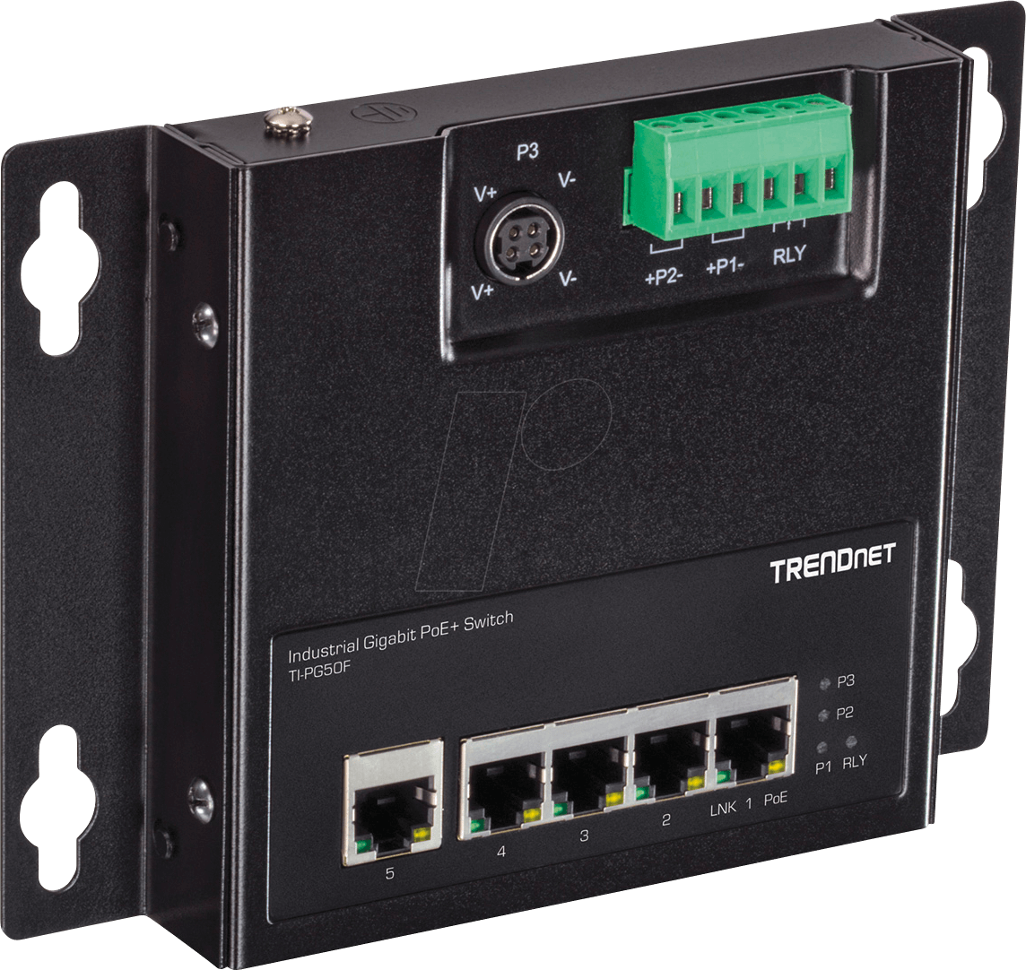 0710931161564 - TRENDnet TI-PG50F 5-Port Industrial PoE+ Gigabit Front Access Switch wandmontierbar