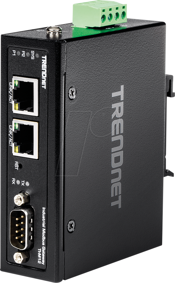 0710931161656 - TRENDnet TI-M12 - Gateway - industriell - 100Mb LAN RS-232 RS-485 Modbus RS-442 - Gleichstrom - Wand   DIN-Schienen montierbar