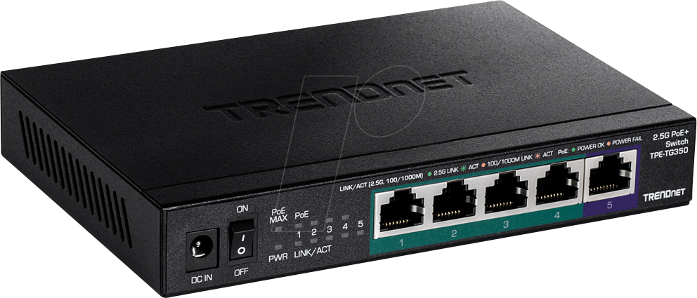 0710931162127 - TRENDnet TPE TG350 5-Port Unmanaged 25G PoE+ Switch (55W)